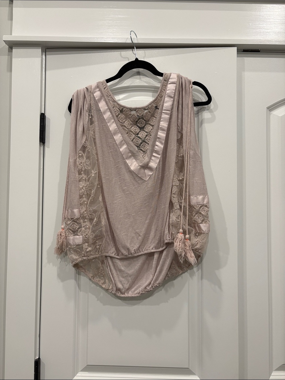 Free People Blush Lace Tassel V-Neck Boho Top